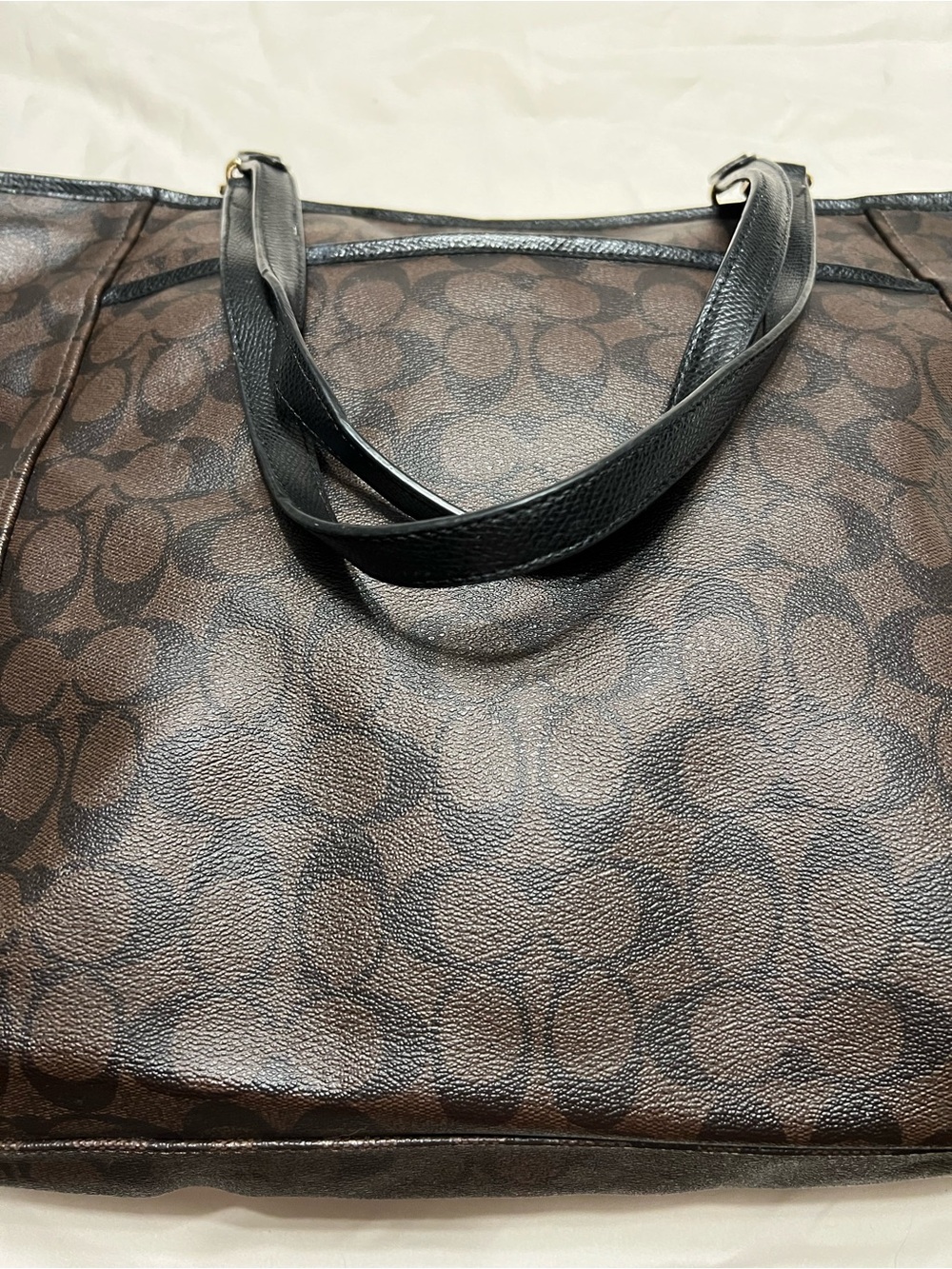 Coach Brown Signature Tote with Black Leather Straps - Picture 6 of 13